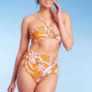 Kona Sol | Orange & White Hawaiian Two Piece Hi Waist Swimsuit